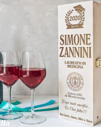 Cassettina Porta Vino in Legno Incisa Idea Regalo Laurea