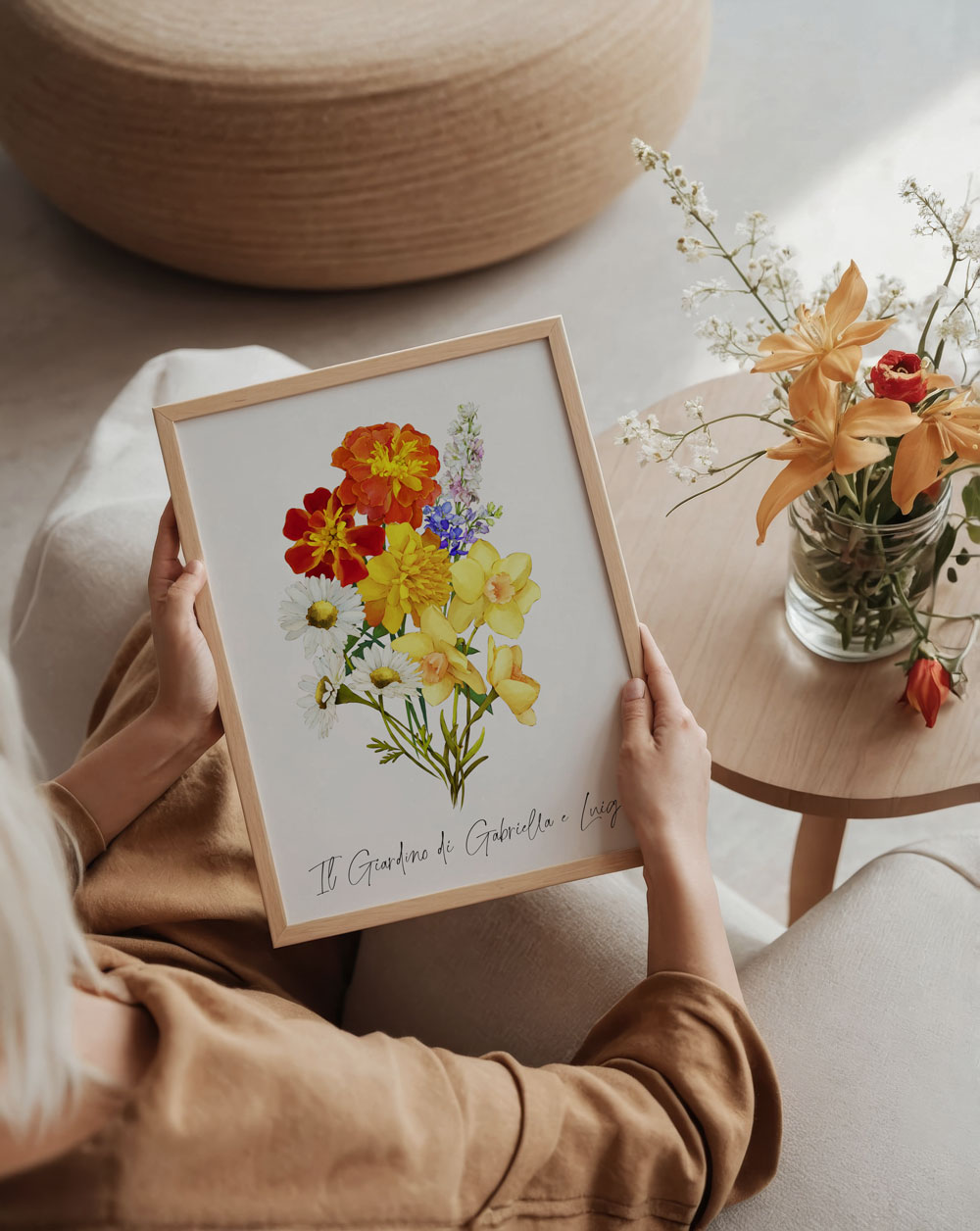 Quadro con Illustrazione Bouquet a Scelta Stampato con Dedica Personalizzata - Idea Regalo per la Nonna, per la Festa dei Nonni - immagine 3
