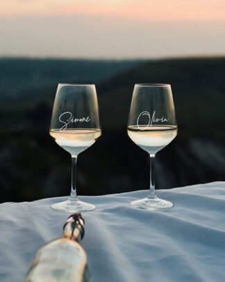 Coppia di Calici Personalizzati con Nome in Stile Calligrafico Elegante - Idea Regalo per Coppia, Anniversario, San Valentino