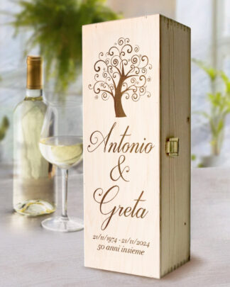 Cassettina Porta Vino in Legno Personalizzata con Nomi e Albero della Vita - Idea Regalo Anniversario