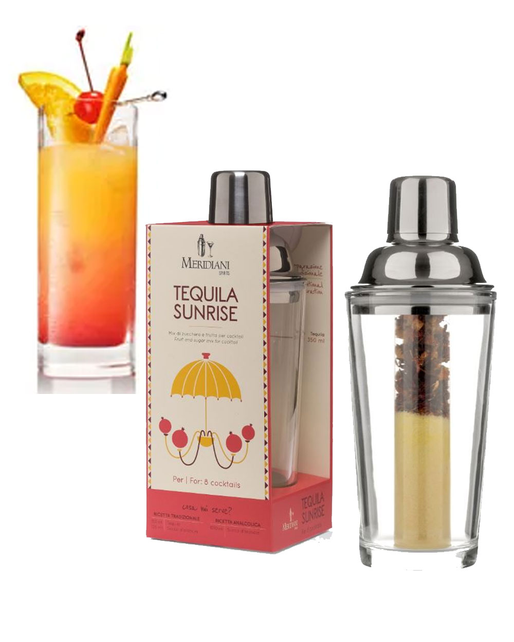 Shaker in Vetro con Preparato Per Drink Tequila Sunrise