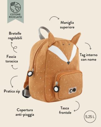 Zainetto con Volpe Mr Fox– Idea Regalo Bambino, Asilo e Scuola, Ritorno a Scuola