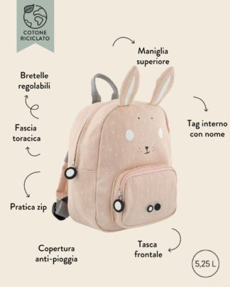 Zainetto con Coniglietta Mrs Rabbit – Idea Regalo Bambina, Asilo e Scuola, Ritorno a Scuola