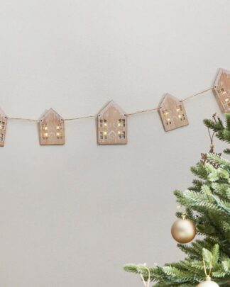 Ghirlanda Natalizia con Casette di Pan di Zenzero e Luci LED- Decorazione Natalizia