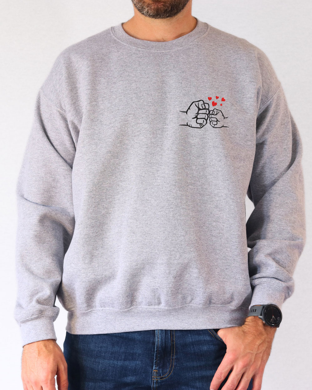 felpa-papa-personalizzata-disegno-lineart-pugnetto-cuoricini